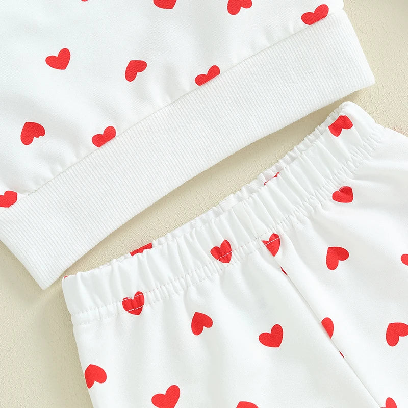 Baby Toddler Girls 2Pcs Clothes Valentine's Day Outfits Long Sleeve Crewneck Heart Print Pants Set