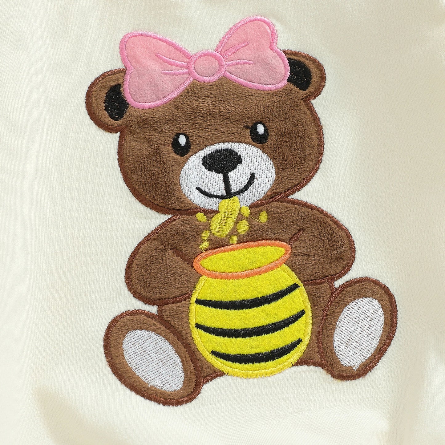 Baby Toddler Girls 2Pcs Pants Sets Long Sleeve O Neck Bear Embroidery Top Bee Print Flared Pants