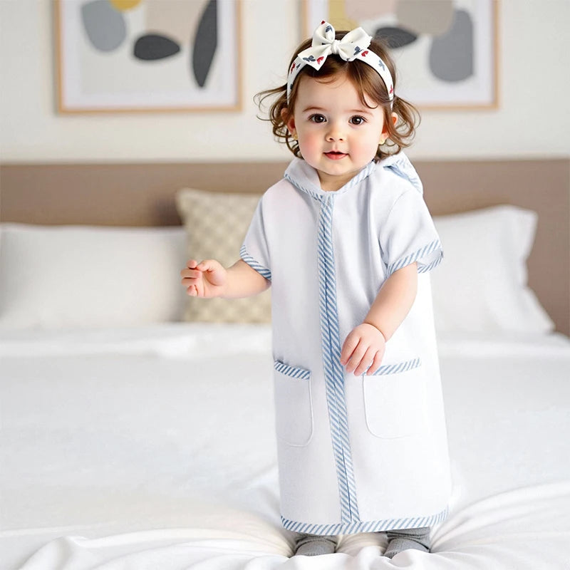 Toddler Kids Boys Girls Cover up Swimwear Striped Patchwork Short Sleeve Zipper Hoodie Beach Shirt Towel