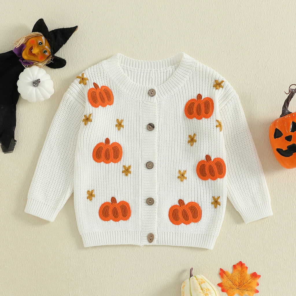 Baby Toddler Girls Halloween Sweater Casual Pumpkin Pattern Infant Button Cardigan Knitwear Warm Clothes Top