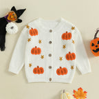 Baby Toddler Girls Halloween Sweater Casual Pumpkin Pattern Infant Button Cardigan Knitwear Warm Clothes Top