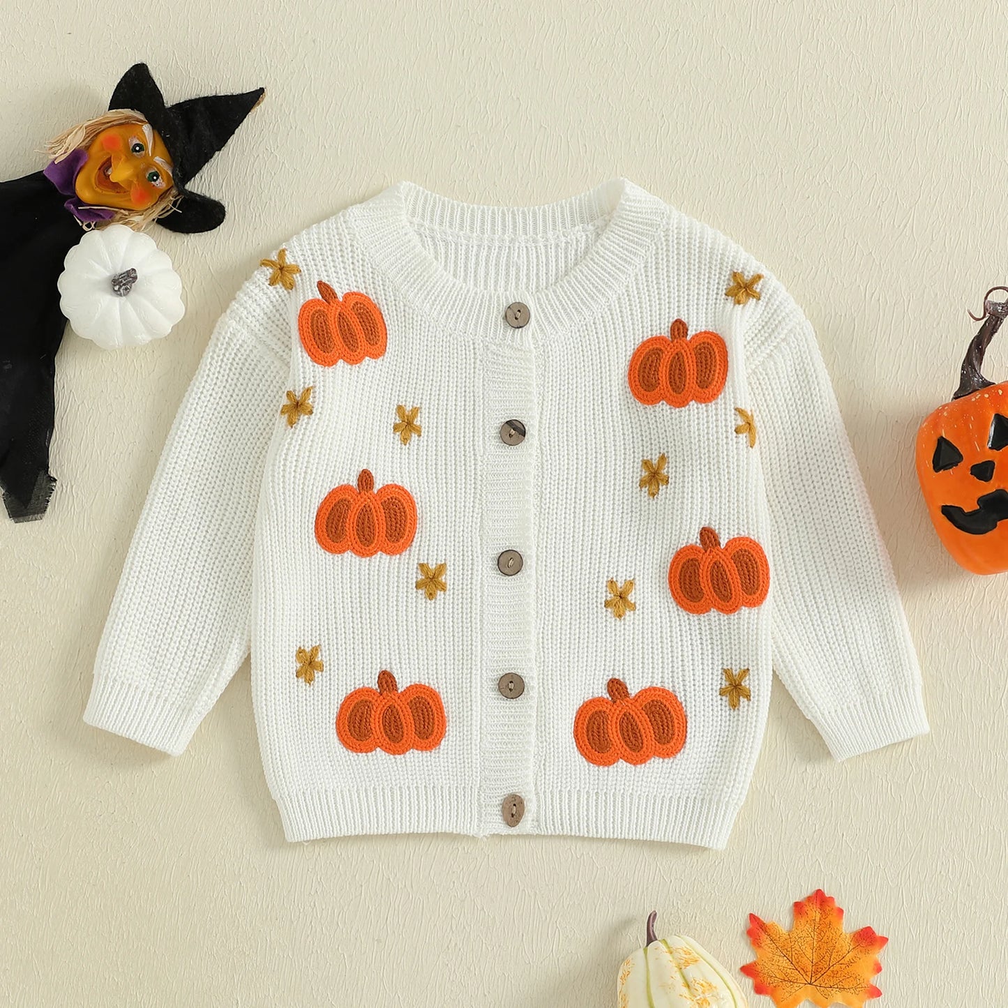 Baby Toddler Girls Halloween Sweater Casual Pumpkin Pattern Infant Button Cardigan Knitwear Warm Clothes Top