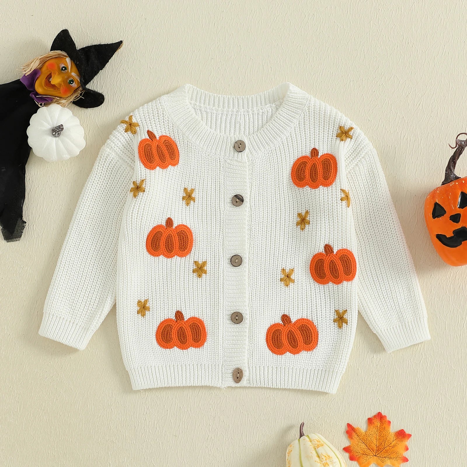 Baby Toddler Girls Halloween Sweater Casual Pumpkin Pattern Infant Button Cardigan Knitwear Warm Clothes Top