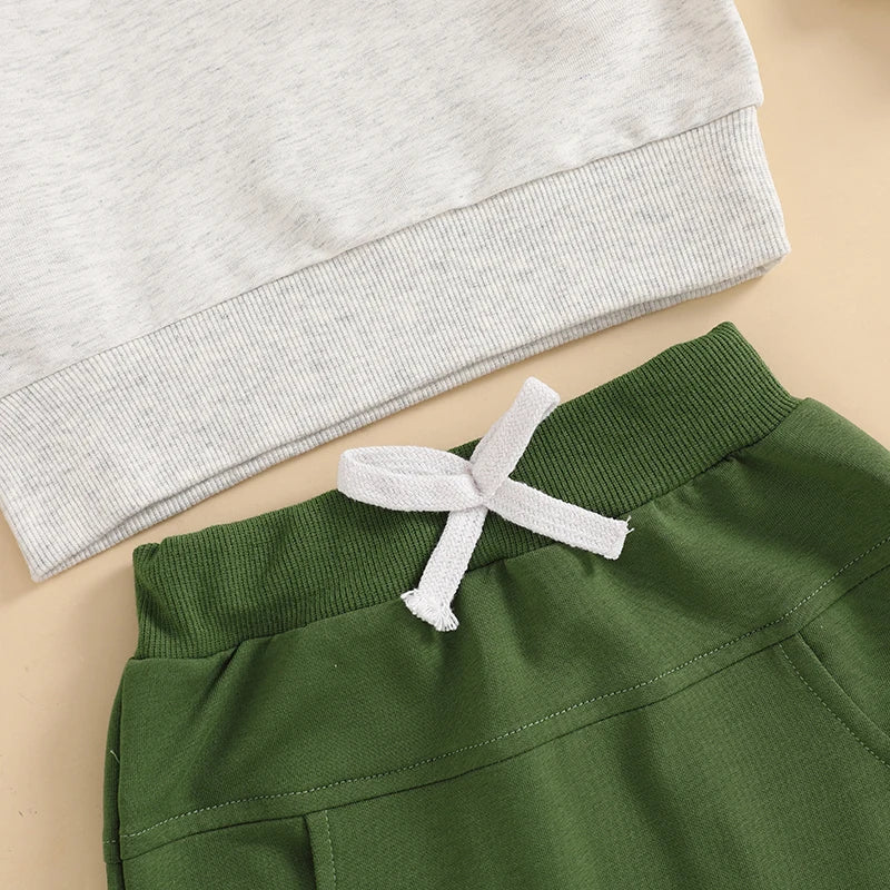 Baby Toddler Girl Boy 2Pcs Lucky St. Patrick's Day Spring Outfit Letter Shamrock Four Leaf Clover Embroidery Long Sleeve Crewneck Top with Elastic Waist Solid Pants Jogger Set