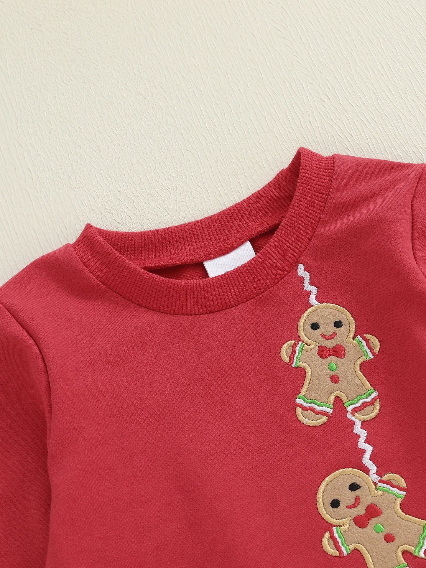 Baby Toddler Boy Girl 2Pcs Christmas Outfits Long Sleeve Gingerbread Man Embroidery Tops + Pants Set Clothes