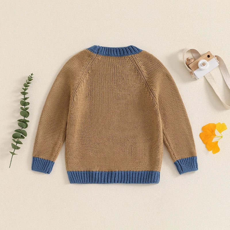 Baby Toddler Boys Girls Sweater Long Sleeve O-Neck Contrast Color Winter Warm Knit Pullover Top