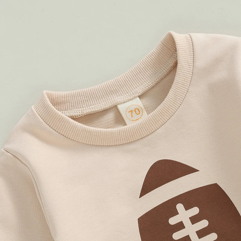 Baby Toddler Boys Girls 2Pcs Football Print Long Sleeve Round Neck Top Drawstring Pockets Long Pants Outfit Set