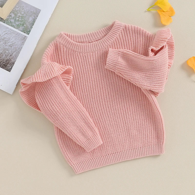 Baby Toddler Girls Sweater Solid Color Ruffle Long Sleeve Knit Spring Autumn Clothes Knitwear Pullover Top