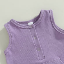 Load image into Gallery viewer, Baby Boy Summer Jumpsuit Tank Top Crew Neck Button Down Solid Pocket Ribbed Romper
