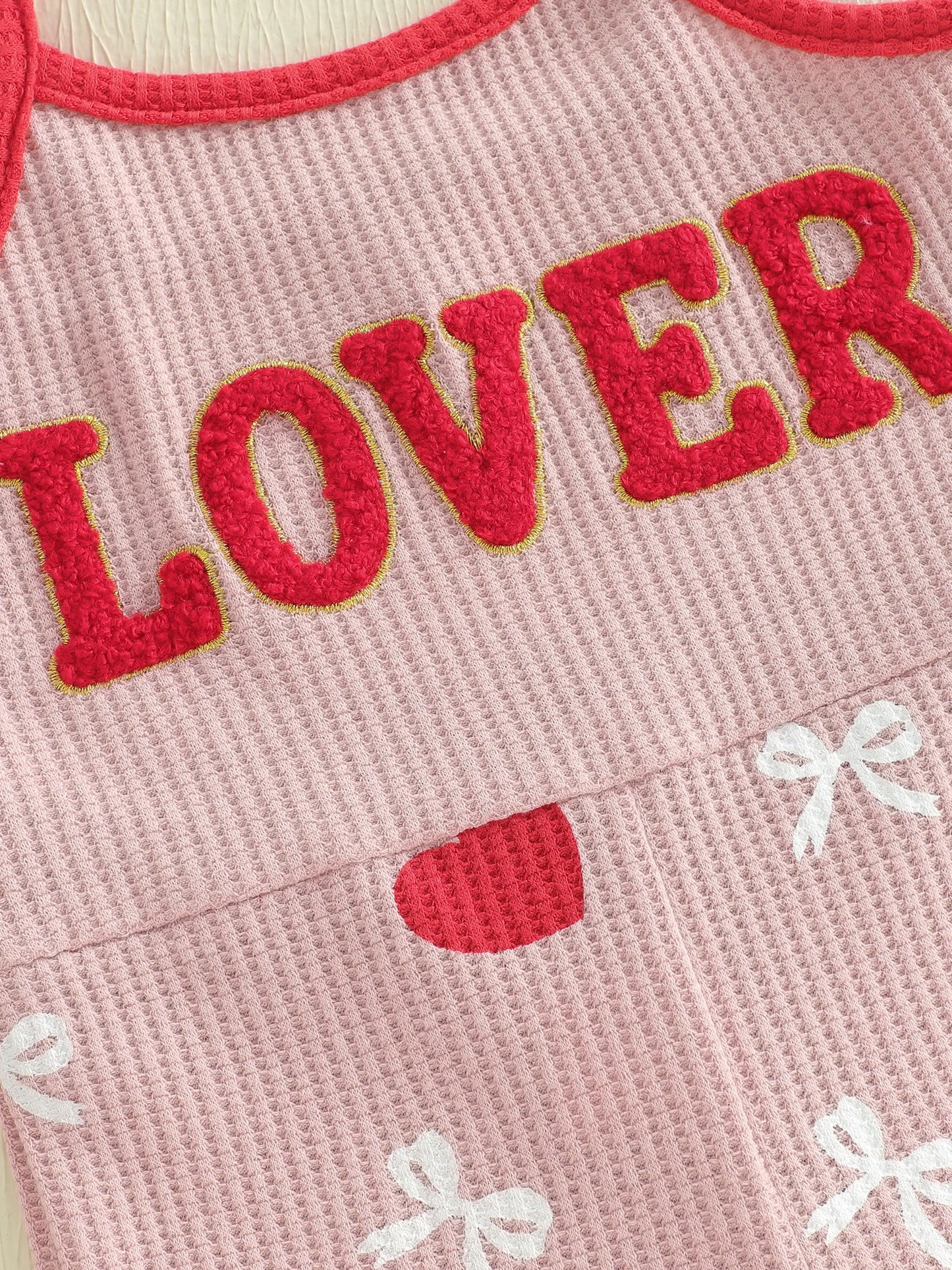 Baby Toddler Girls LOVER Valentine's Day Tank Top Flare Leg Overalls Jumpsuits Letter Embroidery Heart Print Bell Bottom Romper