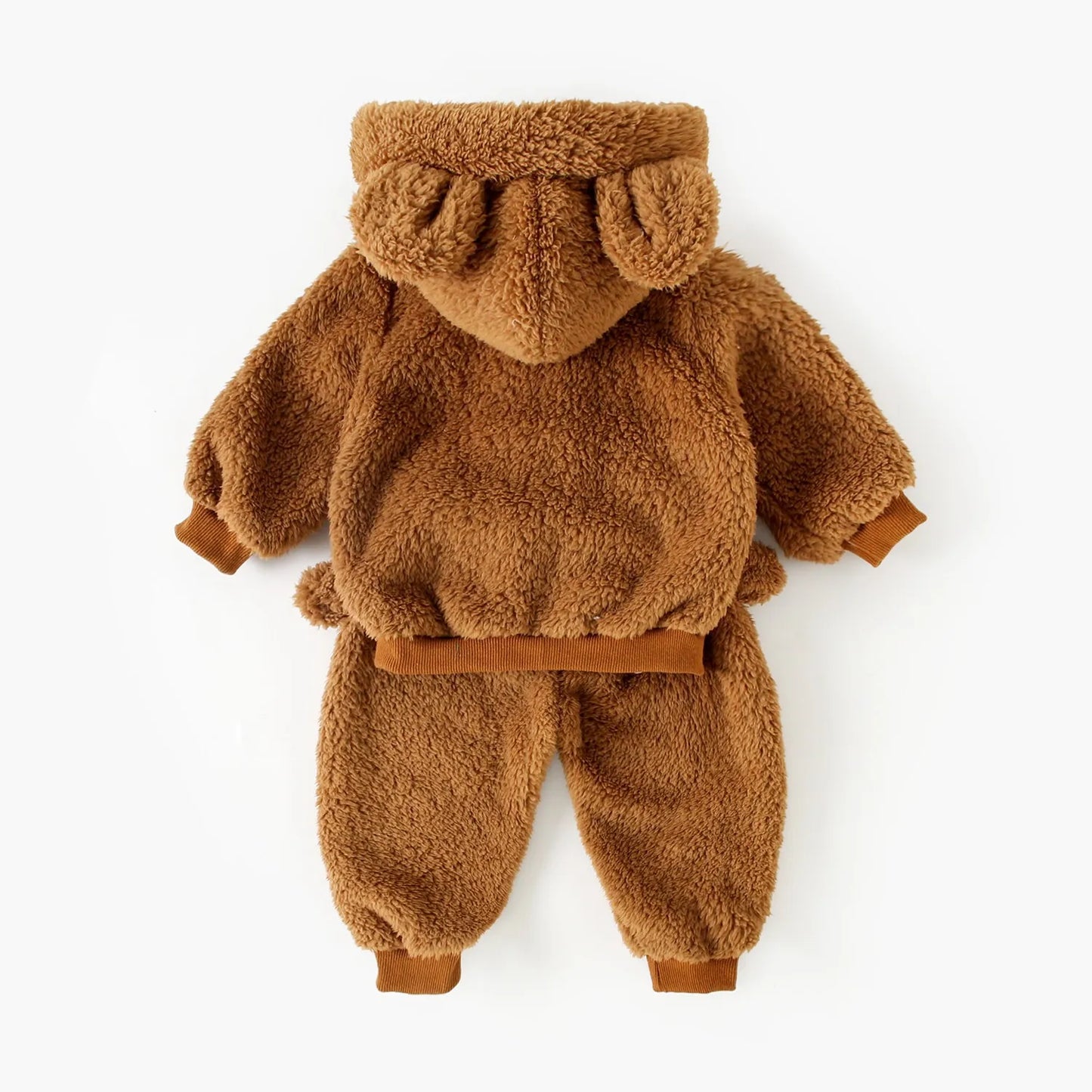Baby Toddler Boy Girl 2Pcs Bear Winter Clothes Set Zipper Hooded Top with Ears Pant Suit Thick Warm Fleece Two Piece Jogger Set Outfit