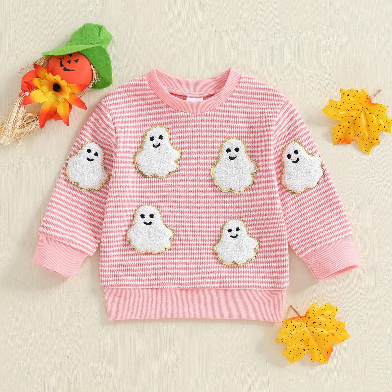 Baby Toddler Girls Boys Long Sleeve Crew Neck Ghost Pumpkin Striped Pullover Halloween Top Clothes