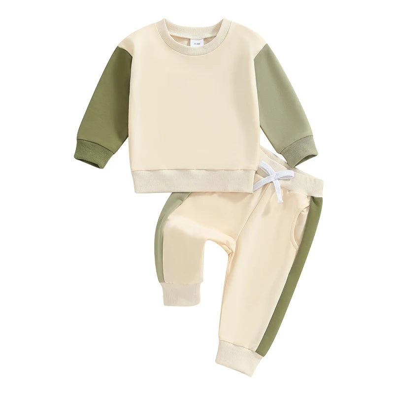 Baby Toddler Boys 2Pcs Fall Outfit Contrast Color Long Sleeve Top and Long Pants Set