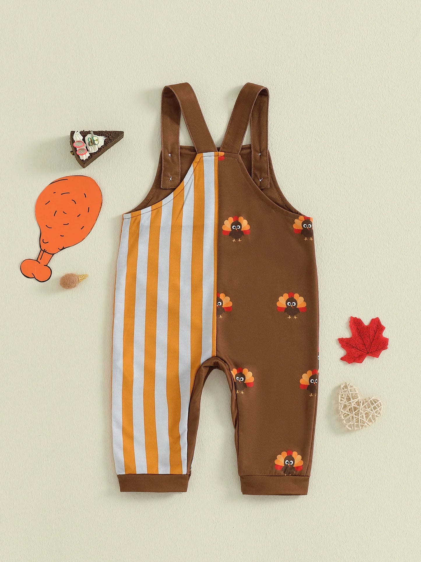Baby Boy Thanksgiving Romper Overalls Turkey Stripe Print Sleeveless Suspender Jumpsuit