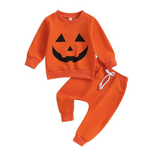 Load image into Gallery viewer, Baby Toddler Kids Boy Girl 2Pcs Long Sleeve Pumpkin Face Print Pocket Pants Set Halloween Outfits
