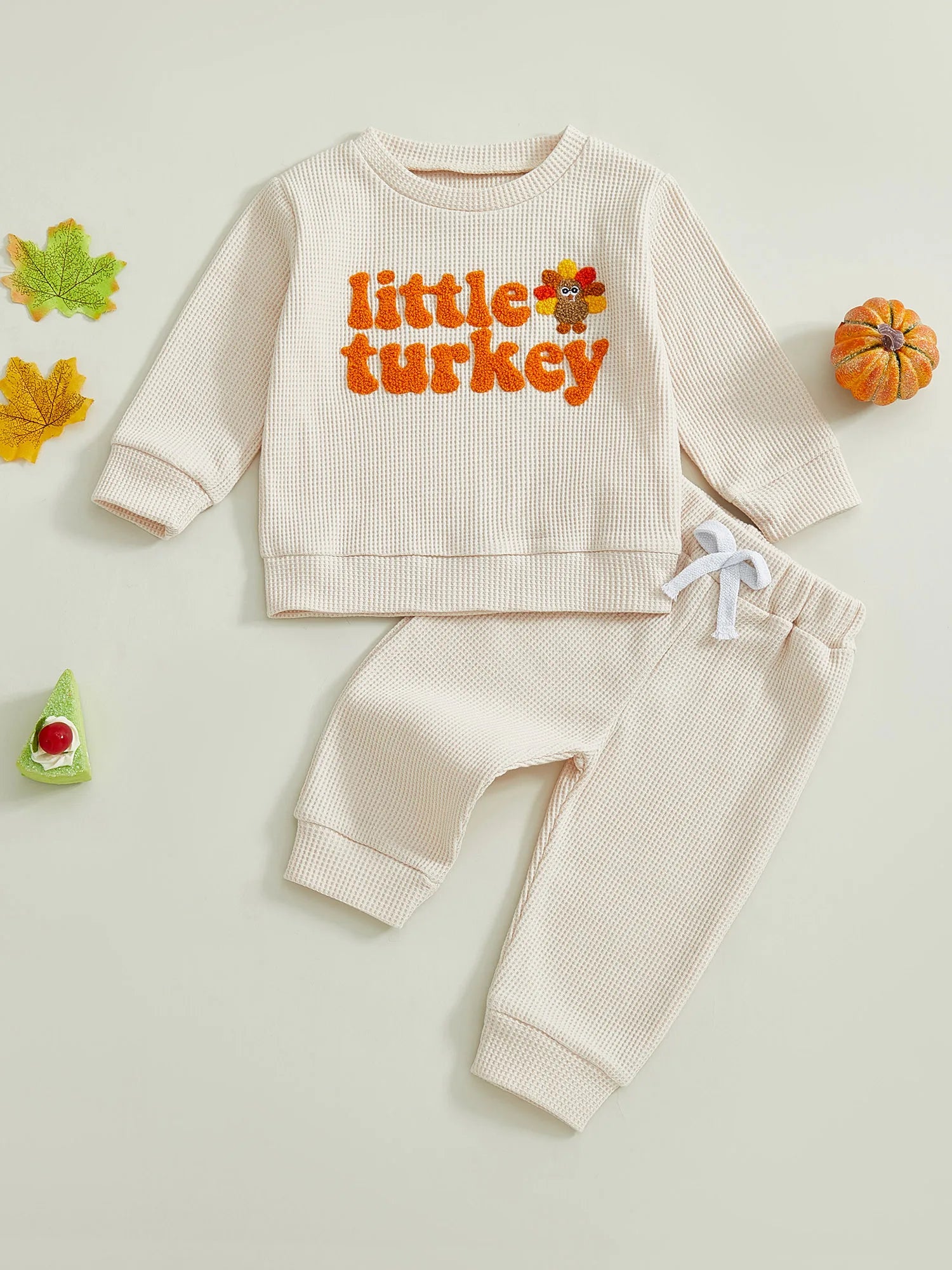 Baby Toddler Boy s2Pcs Little Turkey Thanksgiving Outfit Turkey Letter Embroidery Long Sleeve Pullover Top Elastic Waist Solid Pants Jogger Set