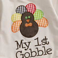 Load image into Gallery viewer, Baby Boys Girls My 1st Gobble First Thanksgiving Bubble Romper Turkey Letter Embroidery Long Sleeve Jumpsuit
