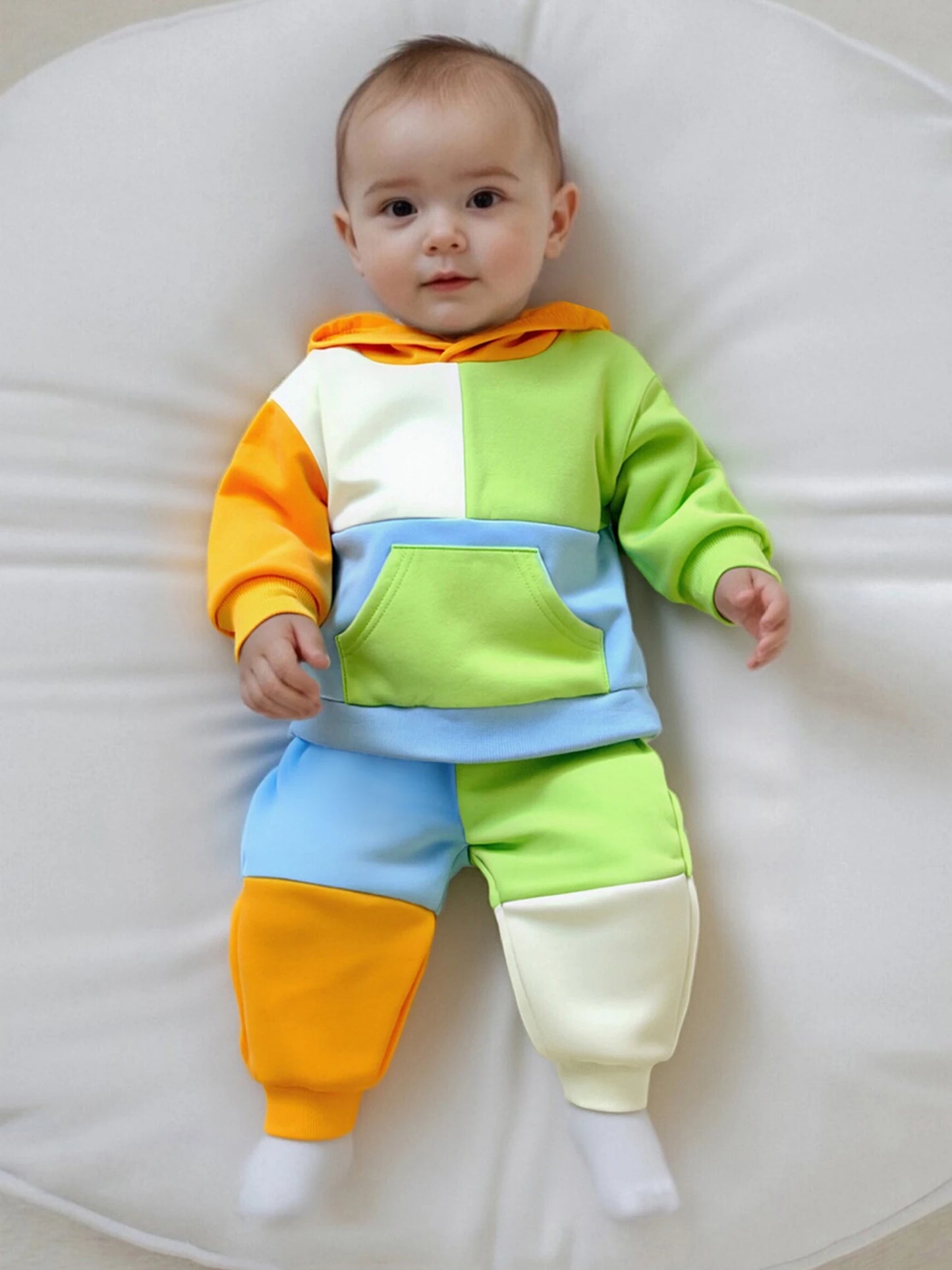 Baby Toddler Boys Girls 2Pcs Fall Outfit Loose Fit Contrast Color Long Sleeve Hoodie and Pants Jogger Set