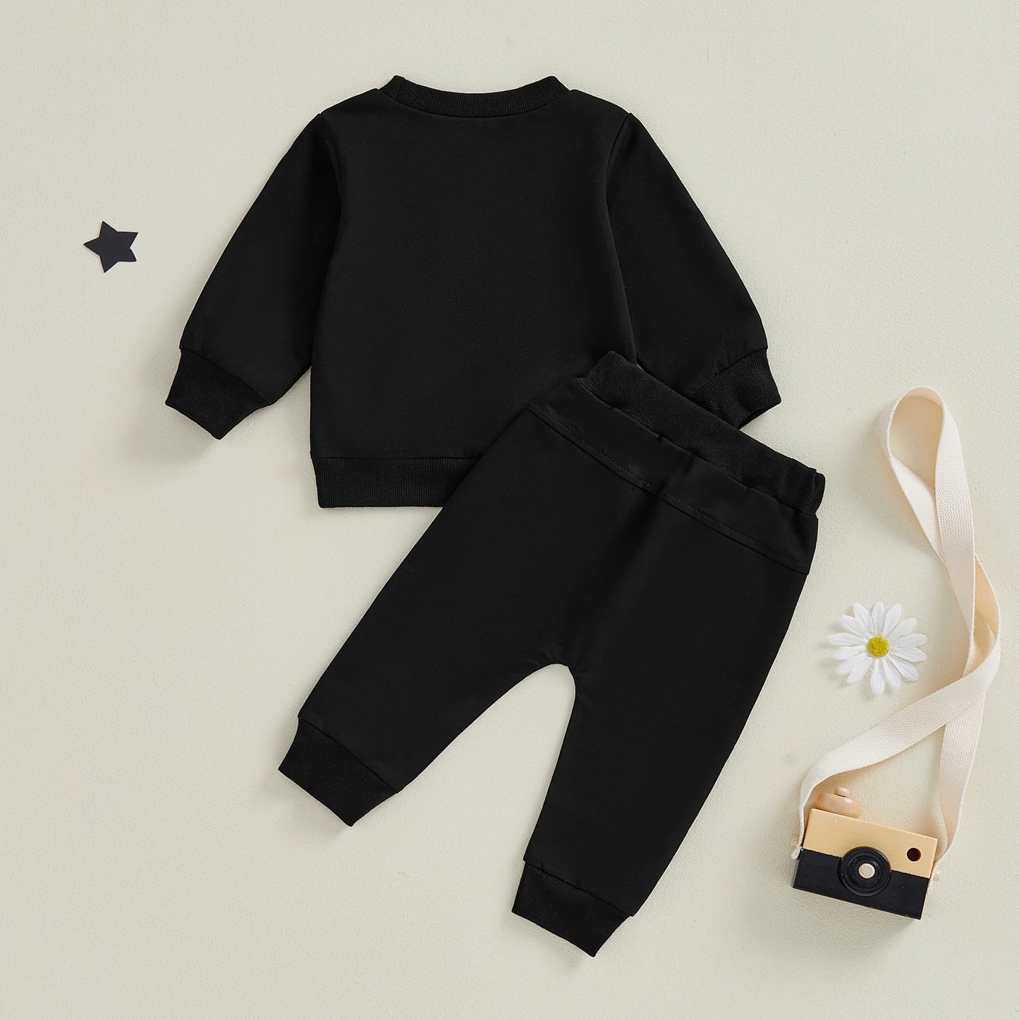 Baby Toddler Boy Girl 2Pcs Spring Fall Outfits Solid Color Long Sleeve Round Neck Pullover Top + Elastic Waist Long Pants Jogger Set