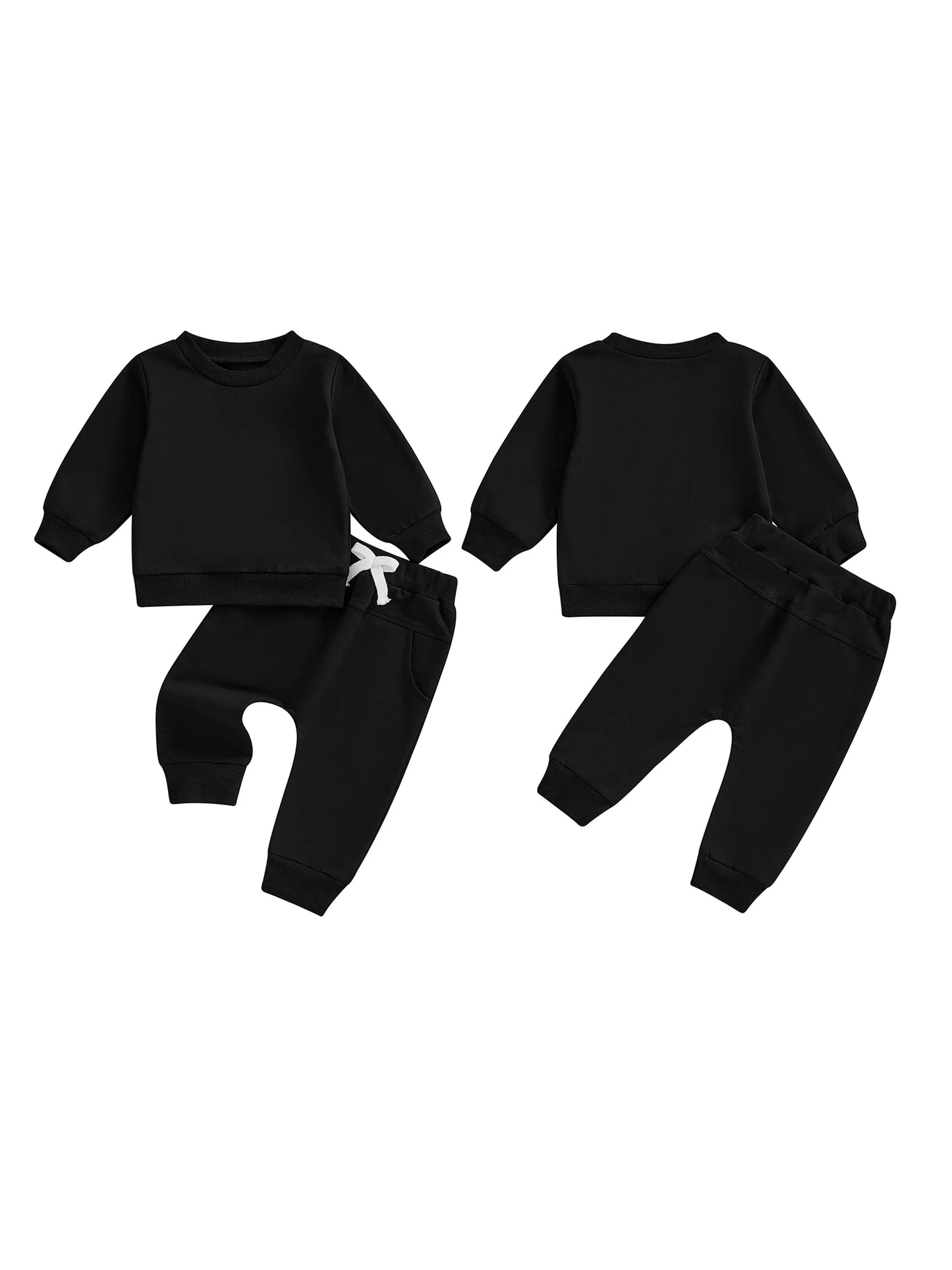 Baby Toddler Boy Girl 2Pcs Spring Fall Outfit Solid Color Long Sleeve Round Neck Pullover Crewneck Top Elastic Waist Long Pants 2 Pcs Jogger Set