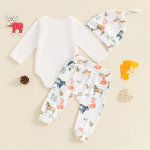 Load image into Gallery viewer, Baby Girls Boys 3Pcs Hello I&#39;m New Here Long Sleeve O Neck Romper Animals Print Pants Hat Set
