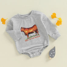 Load image into Gallery viewer, Baby Boys New To The Ranch Western Romper Casual Cattle Cow Letter Print Round Neck Long Sleeve Jumpsuit
