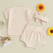 Load image into Gallery viewer, Baby Toddler Girl 3Pcs Clothing Sets Cotton Floral Flowers Print Short Sleeve Pullover Top + High Waist Shorts + Headband
