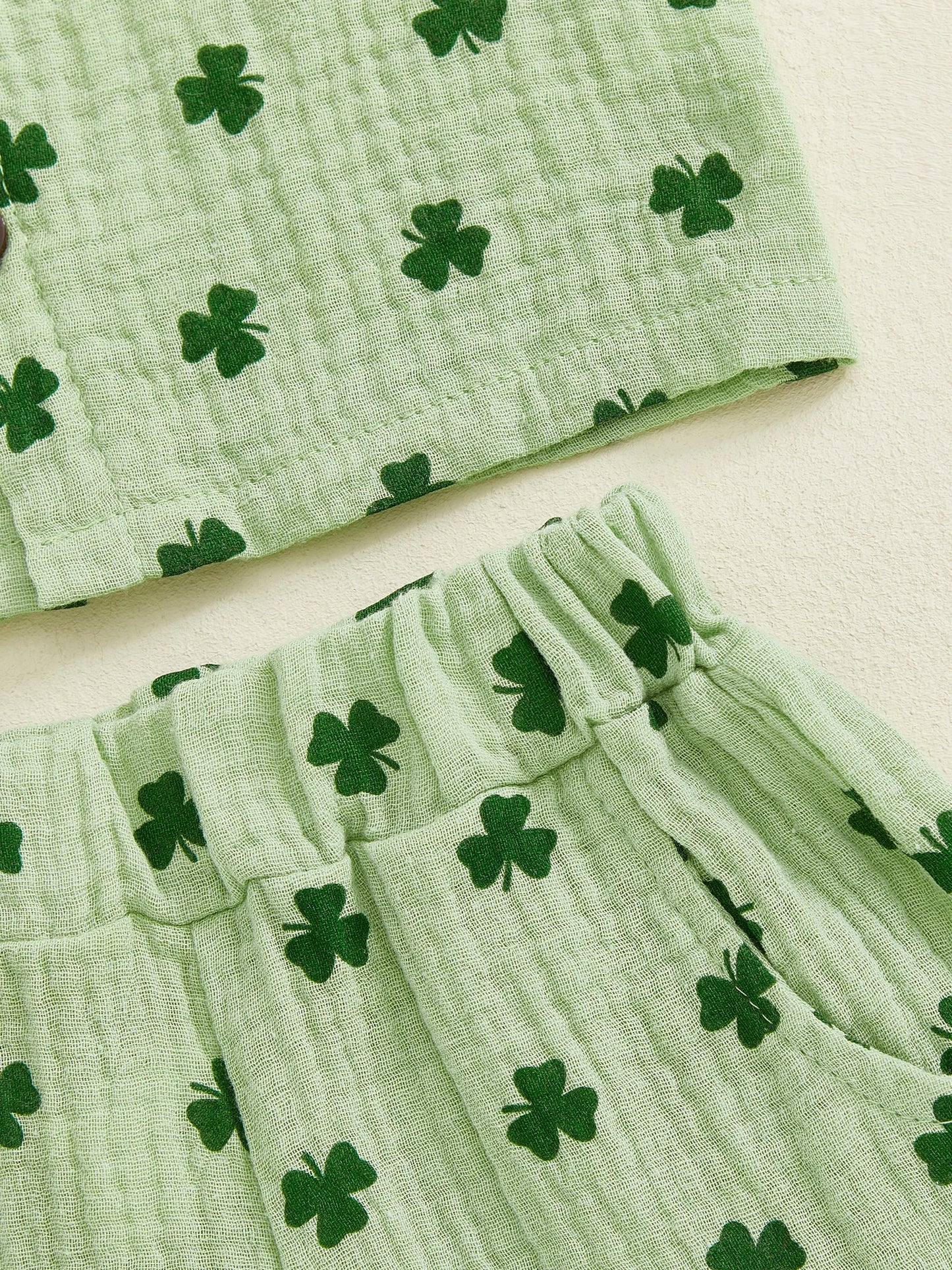 Baby Toddler Boys 2Pcs Spring St. Patrick's Day Set Shamrock Print Short Sleeve Lapel Button Down Shirt Shorts Outfit