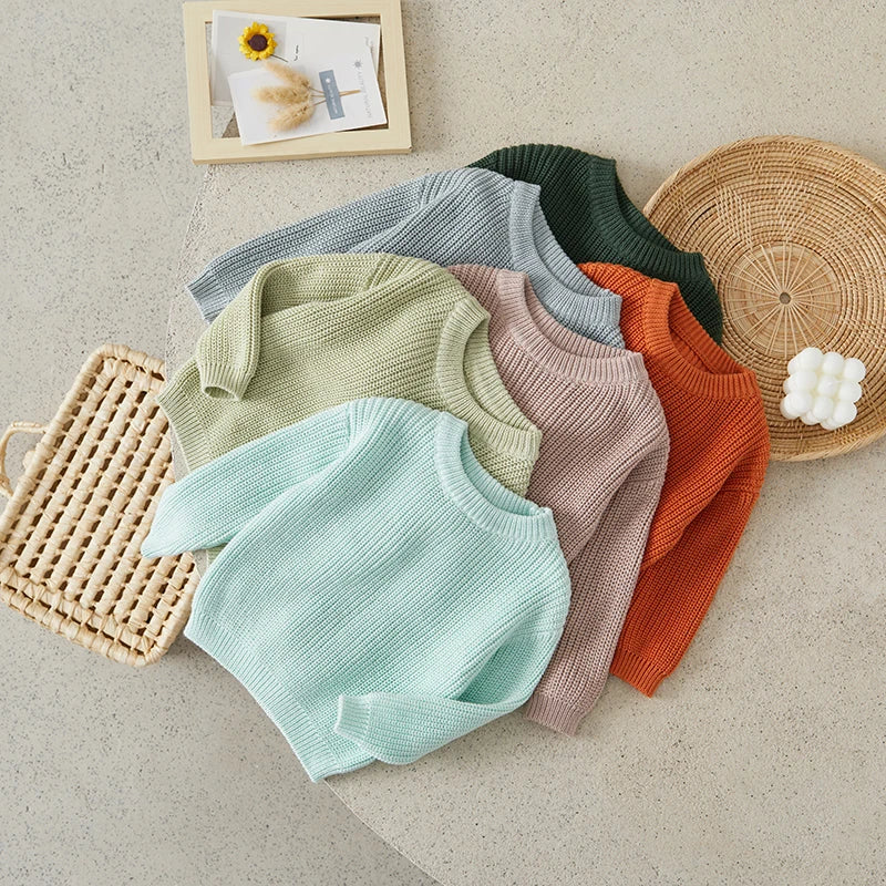 Baby Toddler Girls Boys Sweaters Knitting Pullovers Tops Solid Color Basic Cotton Long Sleeve Sweater Top