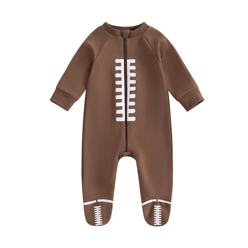 Baby Boys Girls Jumpsuit Long Sleeve Round Neck Romper Football Footie Bodysuit