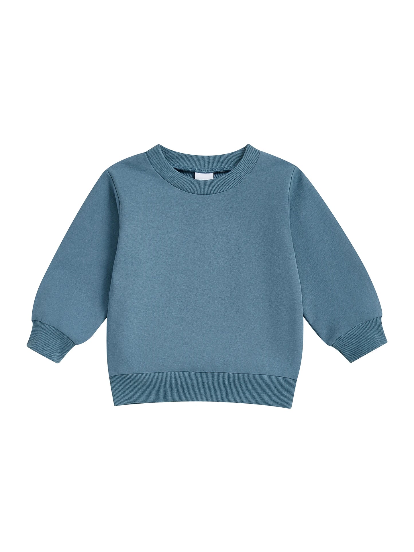 Baby Toddler Kids Boy Girl Solid Color Long Sleeve Round Neck Pullover Loose Top