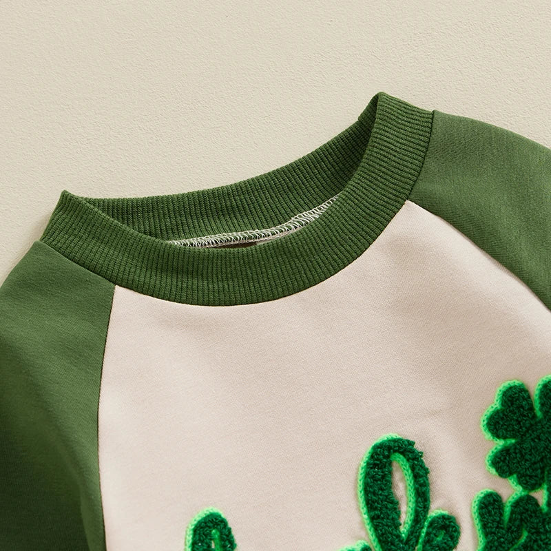 Baby Boy Girl St. Patrick's Day Lucky Shamrock Embroidery Long Sleeve Jumpsuit Romper Spring Clothes