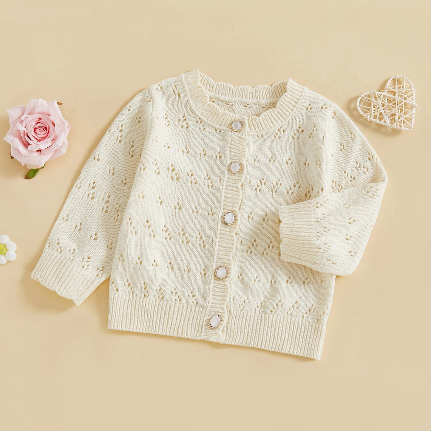 Baby Toddler Girl Knit Cardigan Solid Color Long Sleeve Crew Neck Button Down Lightweight Sweater