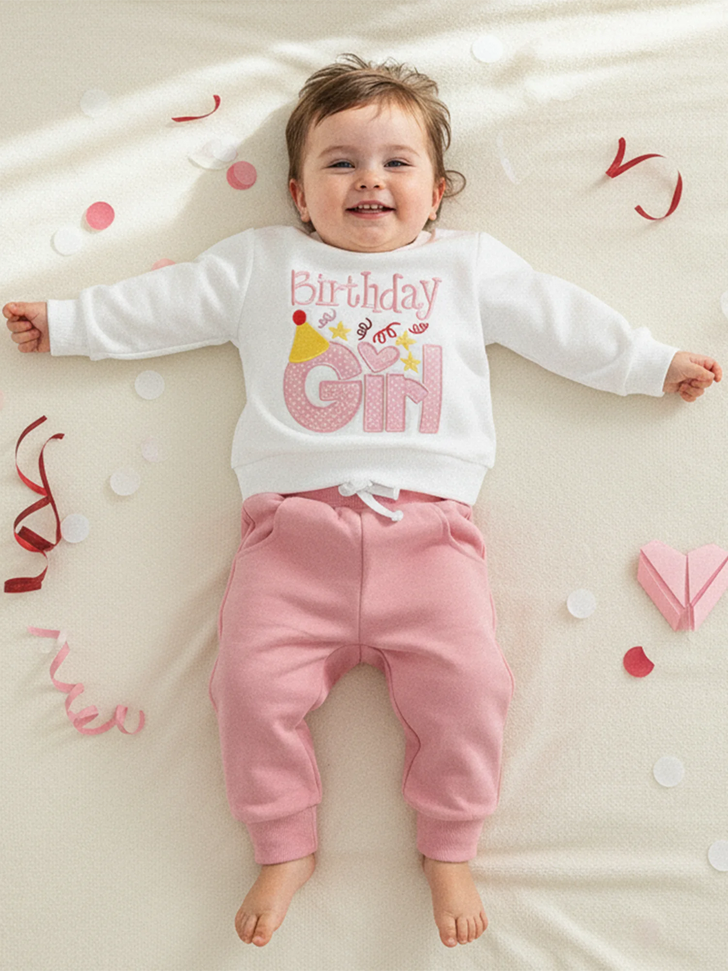 Baby Toddler Kids Girl 2Pcs Birthday Girl Outfit Letter Embroidery Long Sleeve Round Neck Pullover Top Elastic Waist Solid Pants Jogger Set