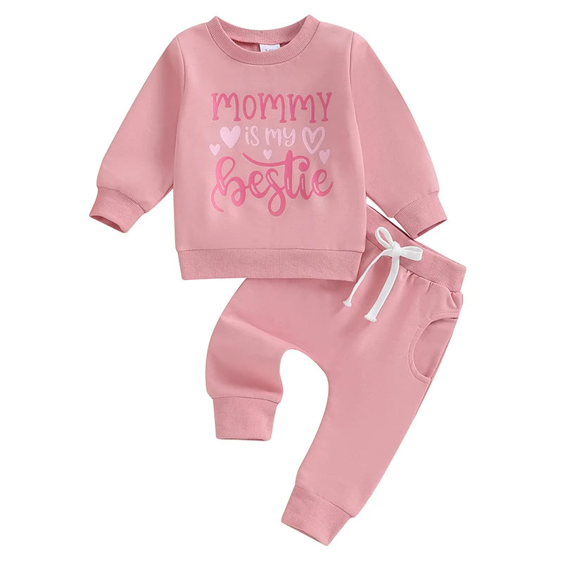 Baby Toddler Girl 2Pcs Outfits Long Sleeve Letters Mama's Bestie / Mommy Is My Bestie Top Jogger Pants Set