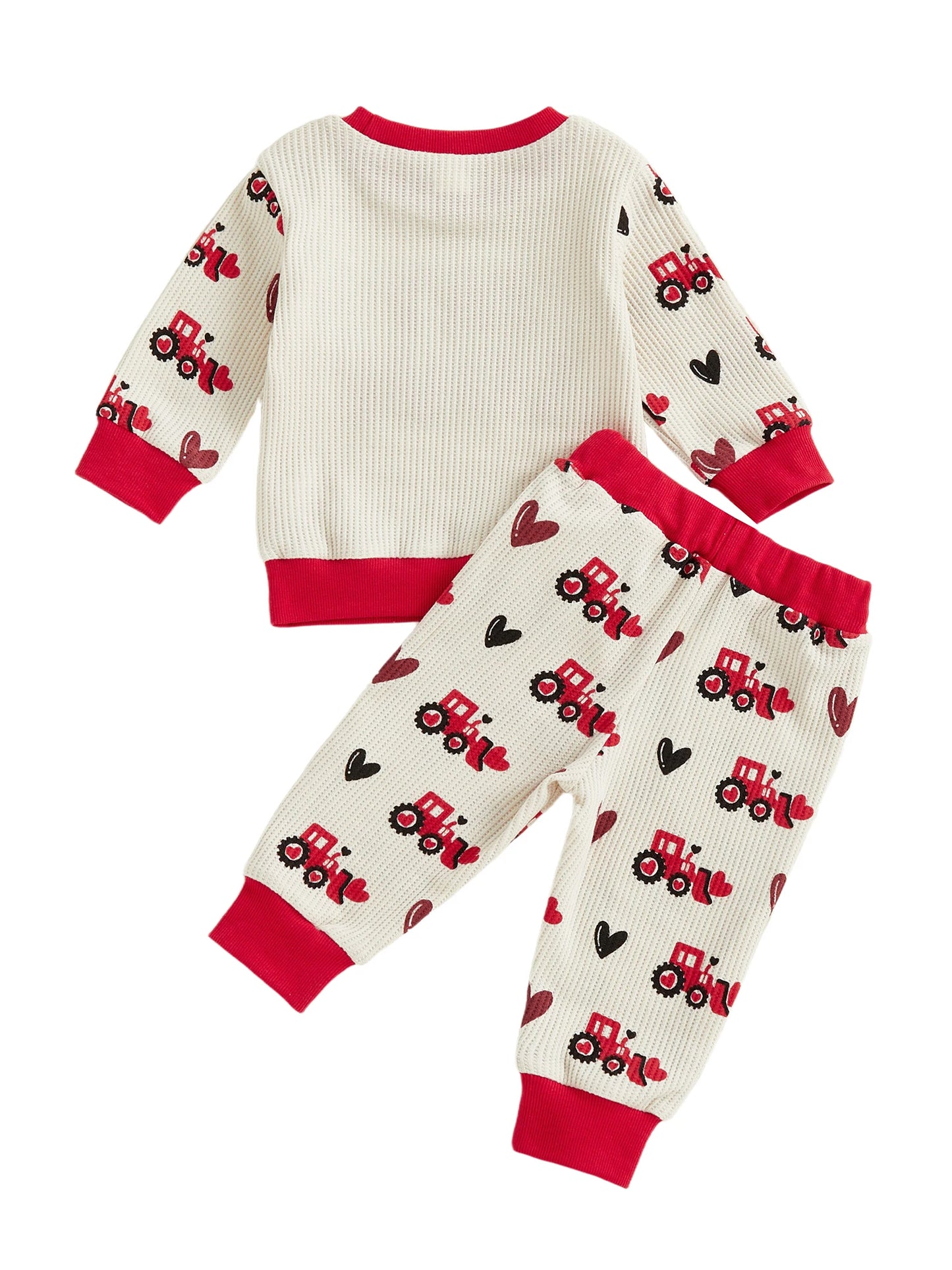 Baby Toddler Boy 2Pcs MY LOVE Valentine's Outfit Letter Embroidery Long Sleeve Crew Neck Pullover Top and Joggers Pants Set