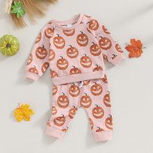Load image into Gallery viewer, Baby Toddler Girl 2Pcs Halloween Outfits Long Sleeve Pumpkin Jack O&#39;Lantern Pullover Screw Neck Top Long Pants Sets
