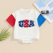 Load image into Gallery viewer, Baby Girls Boys 4th of July Clothes Short Sleeve O-Neck USA Letter Embroidery Bodysuit Infant Playsuit Romper
