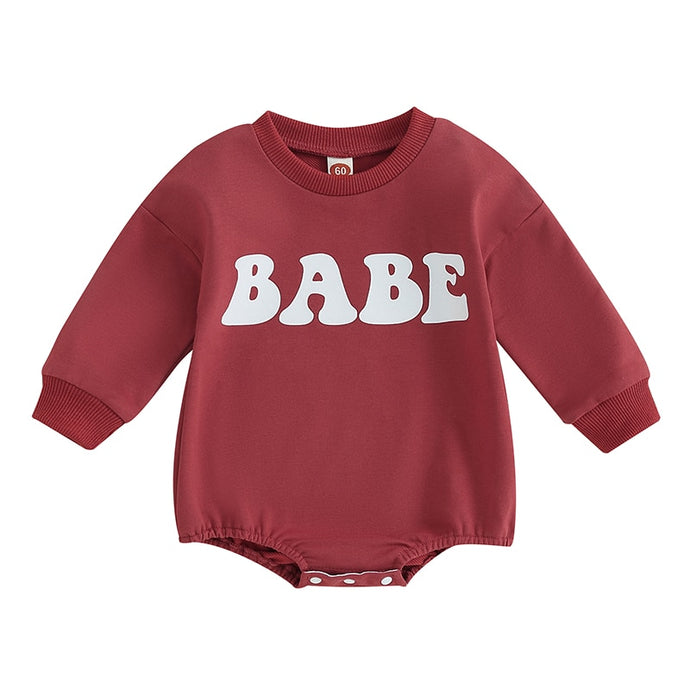 Baby Boy Girl Romper Long Sleeve Crew Neck Letters Babe Print Fall Jumpsuit