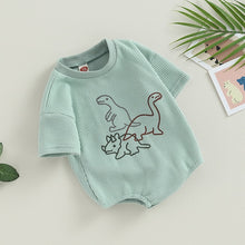 Load image into Gallery viewer, Infant Baby Boys Girls Casual Bodysuit Dinosaur Print Short Sleeve Crew Neck Waffle Jumpsuits
