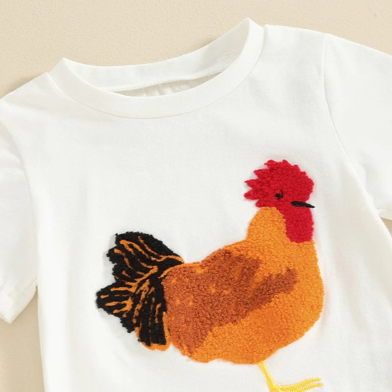 Baby Toddler Kids Boys 2Pcs Outfit Chicken Rooster Short Sleeve Top and Elastic Shorts  Set