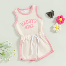 Load image into Gallery viewer, Baby Toddler Girl 2Pcs Daddy&#39;s Girl Sleeveless Letter Print Tank Top + Elastic Waist Shorts Outfit Set Father&#39;s Day
