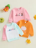 Baby Toddler Boys Girls Long Sleeve Pumpkin/Ghost/Christmas Tree Embroidery Crew Neck Top