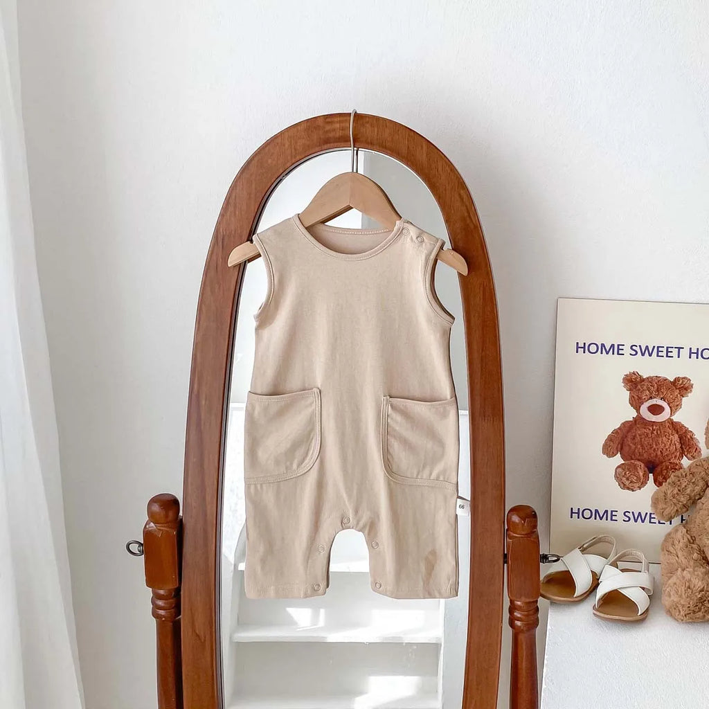 Solid Double Pocket Jumpsuit Romper