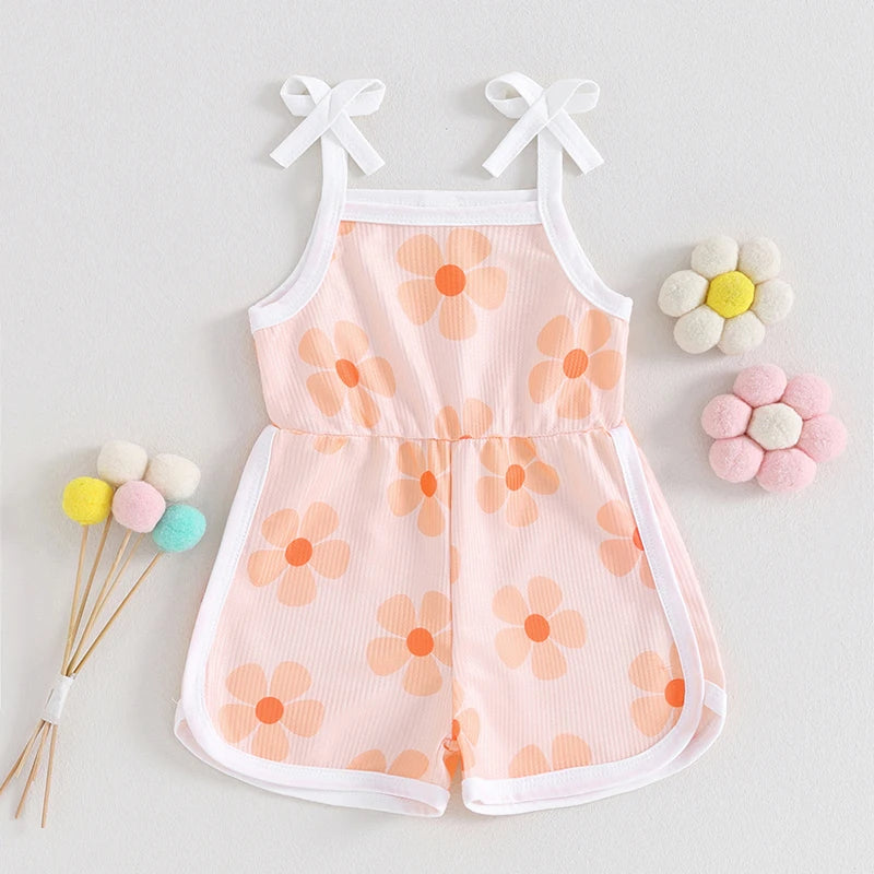 Toddler Baby Girl Romper Sleeveless Tank Top Flower Print Spaghetti Strap Jumpsuit Shorts Summer Clothes