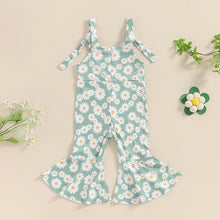 Load image into Gallery viewer, Baby Toddler Girls Romper Jumpsuit Sleeveless Tie Tank Top Daisy Flower Print Bell Bottom Overalls
