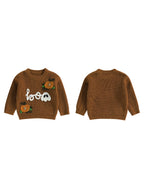 Baby Toddler Boys Girls Halloween Sweater Boo Letter Ghost Embroidery Long Sleeve Crew Neck Knitwear Pullover Top