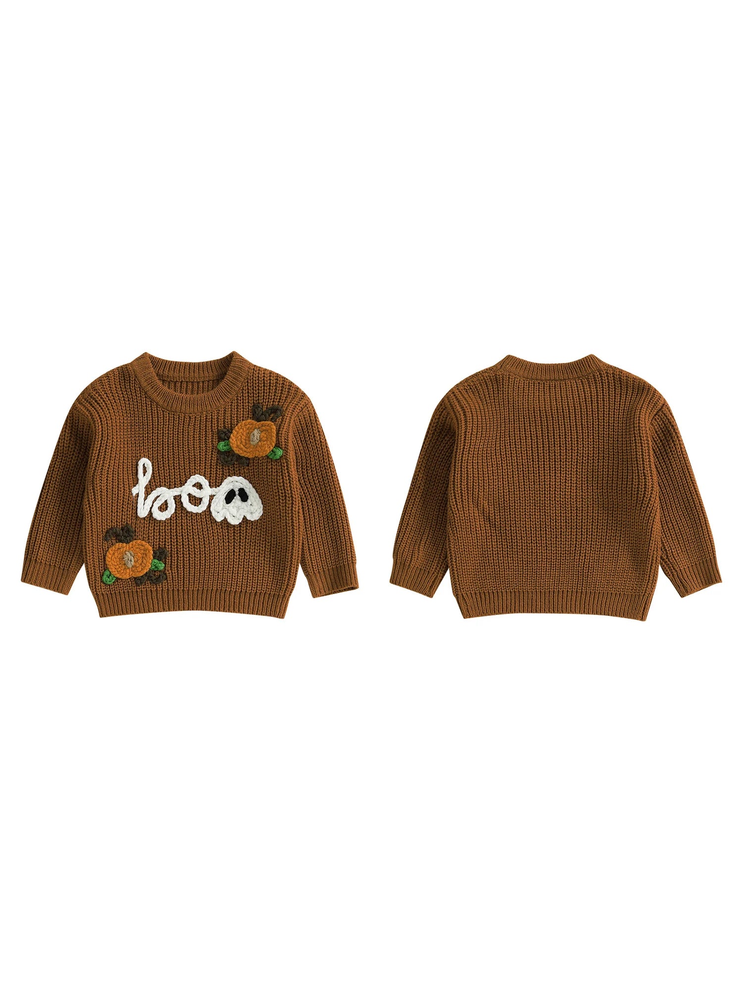 Baby Toddler Boys Girls Halloween Sweater Boo Letter Ghost Embroidery Long Sleeve Crew Neck Knitwear Pullover Top