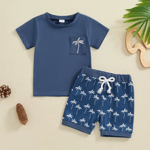 Load image into Gallery viewer, Baby Toddler Boys 2Pcs Summer Outfit Short Sleeve Palm Tree Embroidery Pocket Top + Shorts Set
