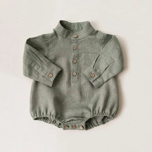 Baby Boy High Neck Linen Romper